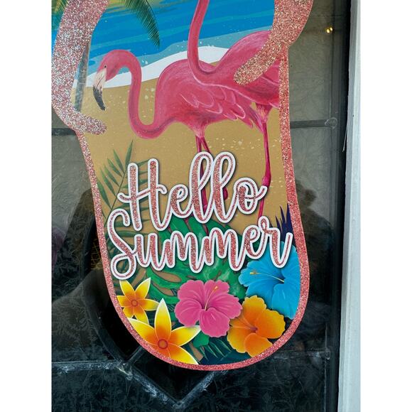Hello Summer Flamingo Flip-Flop Wreath Sign - Perfect for Wreaths, Swags Decor - Picture 2 of 4